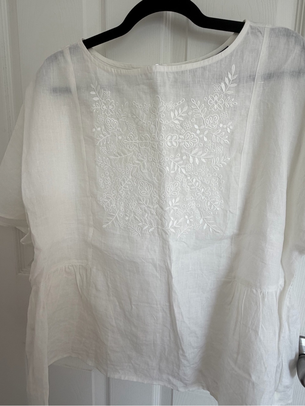 Lands' End White Embroidered Peasant Blouse